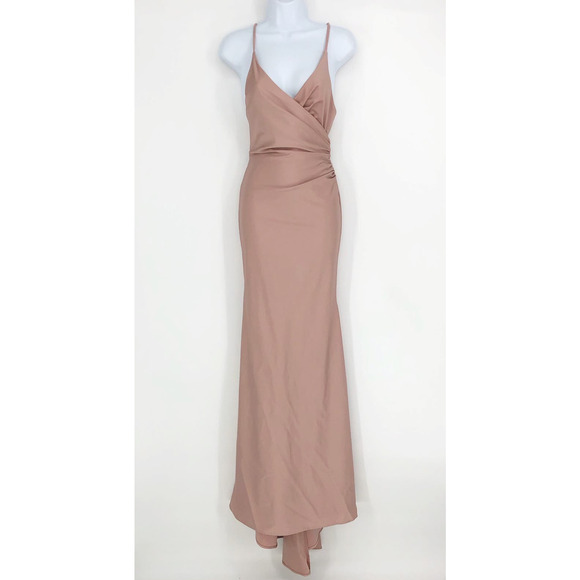 LA FEMME 29848 Jersey Long Gown 2 Pink Mauve Faux Wrap V Neck Prom Dress NWT - Picture 4 of 16